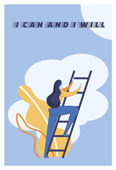 a woman doing the best she can do to climb a ladder